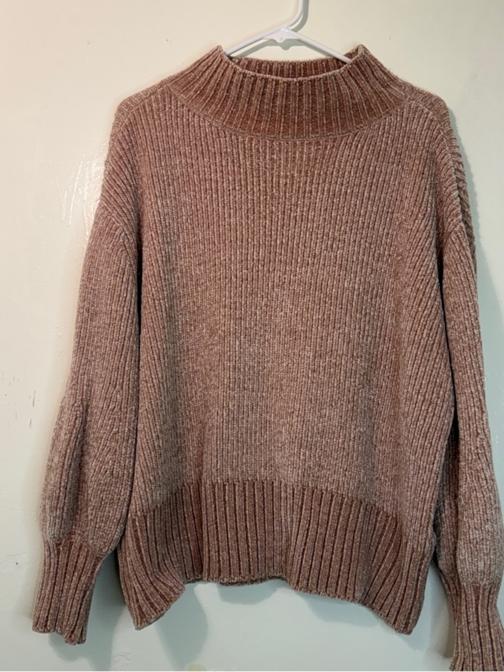 Cynthia Rowley Mauve Pink Chenille Mock Neck Oversized Ribbed Sweater